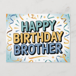 Cartão Postal De Festividades Moderno "FELIZ ANIVERSÁRIO IRMÃO" em Teal e Amarel
