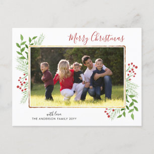 Cartão Postal De Festividades Moderno Feliz Natal Deixa Foliage Berry Foto