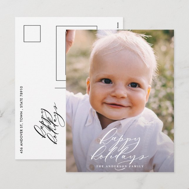 Cartão Postal De Festividades Moderno minimal foto Natal elegante feriado (Frente/Verso)