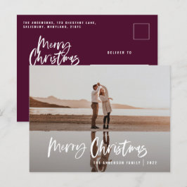Cartão Postal De Festividades Moderno mínimo 1 foto burgundy no Natal
