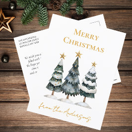 Cartão Postal De Festividades Moderno Natal Elegante Árvores de Pinheiro Nevadas