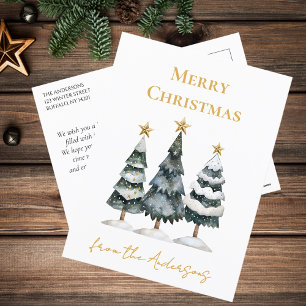 Cartão Postal De Festividades Moderno Natal Elegante Árvores de Pinheiro Nevadas
