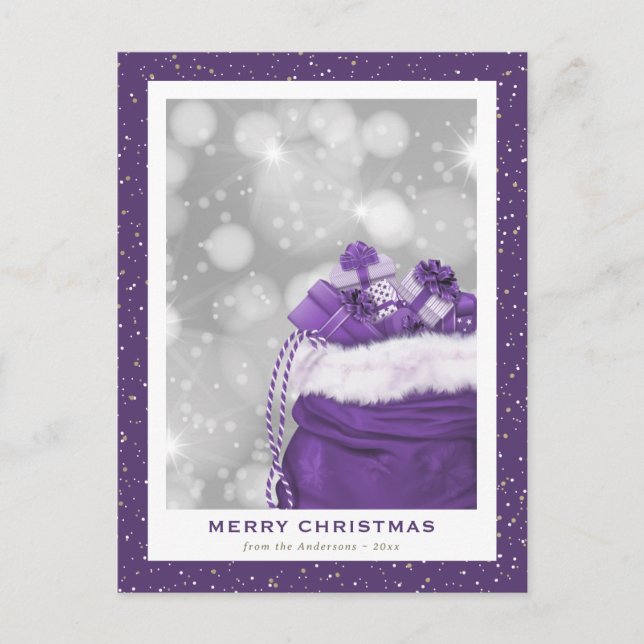 Cartão Postal De Festividades Moderno Purple Sparkly Feliz Natal (Frente)