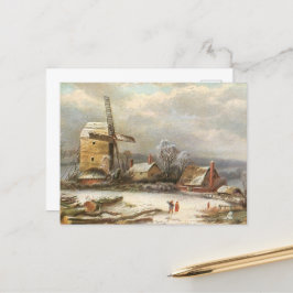 Cartão Postal De Festividades Moinho de inverno