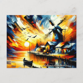 Cartão Postal De Festividades Moinho de Vento do Porto do Pôr-do-Sol Vibrante
