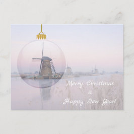 Cartão Postal De Festividades Moinho de vento num cartão de natal de bola de vid