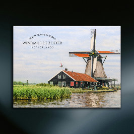 Cartão Postal De Festividades Moinho de vento Zaanse Schans Aquarela Patrimônio 