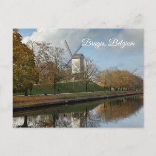 Cartão Postal De Festividades Moinhos de Vento de Bruges Reflexos de Outono