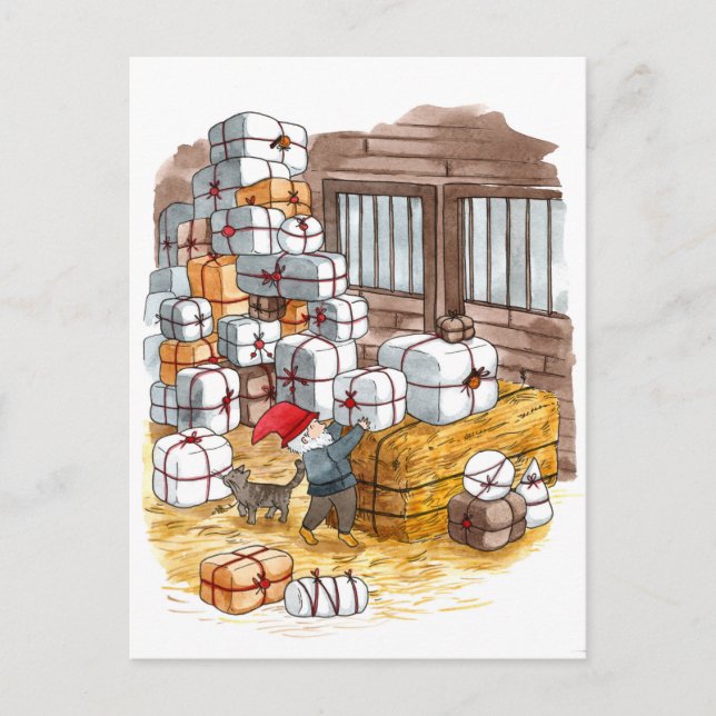 Cartão Postal De Festividades Mola de Natal Tradicional para o Tomten Sueco (Frente)