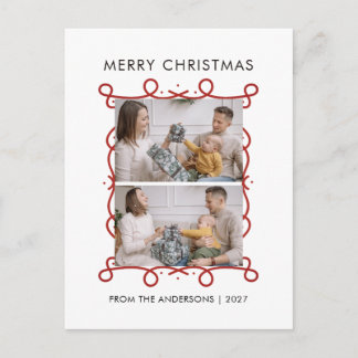 Cartão Postal De Festividades Moldura de Rolo Vermelho Caprichoso Feliz Natal 2 