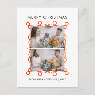 Cartão Postal De Festividades Moldura de Rolo Vermelho Caprichoso Feliz Natal 2 