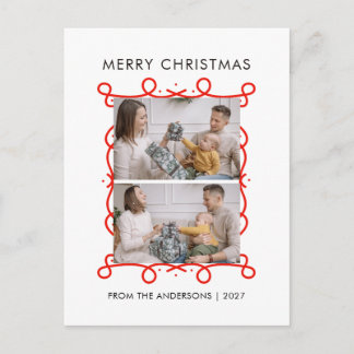Cartão Postal De Festividades Moldura de Rolo Vermelho Caprichoso Feliz Natal 2 