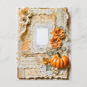 Cartão Postal De Festividades Moldura de Vintage Vazia com Pumpkins