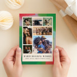 Cartão Postal De Festividades Moldura Pintada Verde e Vermelha e Sete Foto<br><div class="desc">Você não precisa escolher apenas uma foto para este cartaz artístico e moderno de Natal. Um arranjo moderno de sete das suas melhores fotos de família é enquadrado dentro de uma borda de uma estrutura com textura parecerá em tons festivos de verde, vermelho e azul pálido dentro de uma grade...</div>