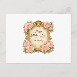 Cartão Postal De Festividades Moldura Rosa Vintage Dia das Mães   Antigo