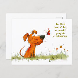 Cartão Postal De Festividades Momento Cão Cômico e Borboleta Aquarela