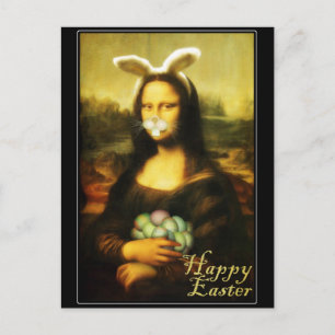 Cartão Postal De Festividades Mona Lisa Bunny Ears Páscoa
