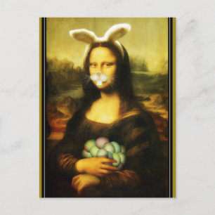 Cartão Postal De Festividades Mona Lisa Bunny Ears Páscoa