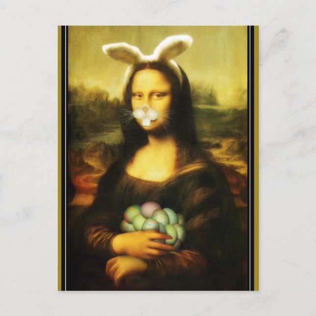 Cartão Postal De Festividades Mona Lisa Bunny Ears Páscoa (Frente)