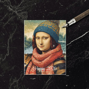 Cartão Postal De Festividades Mona Lisa de touca - Feliz 2026