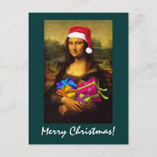 Cartão Postal De Festividades Mona Lisa Santa Claus