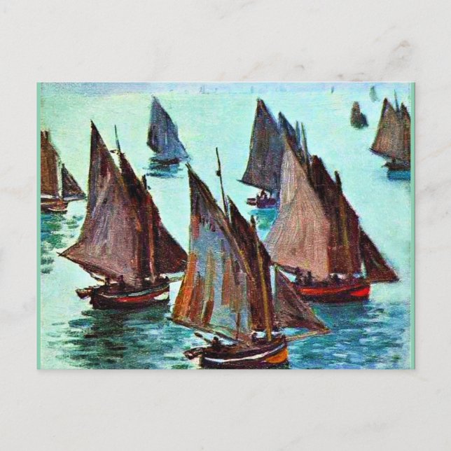 Cartão Postal De Festividades Monet - Barcos de Pesca, Mar Calmo, famoso trabalh (Frente)