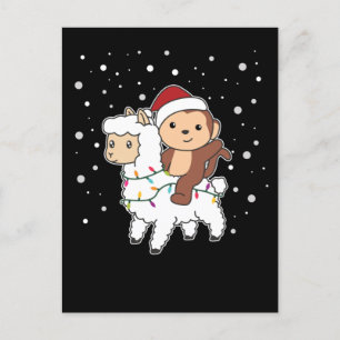 Cartão Postal De Festividades Monkey Lama Christmas Snow Winter Animals