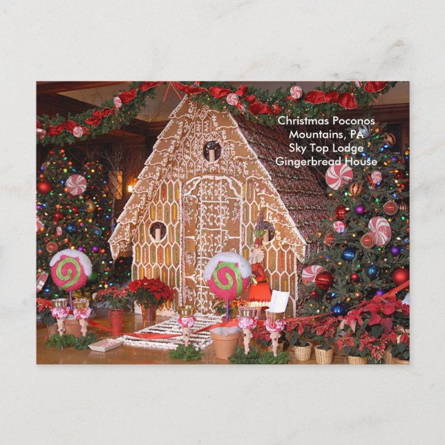 Cartão Postal De Festividades Montanhas Poconos de Natal, Pão Superior do PA Sky (Frente)