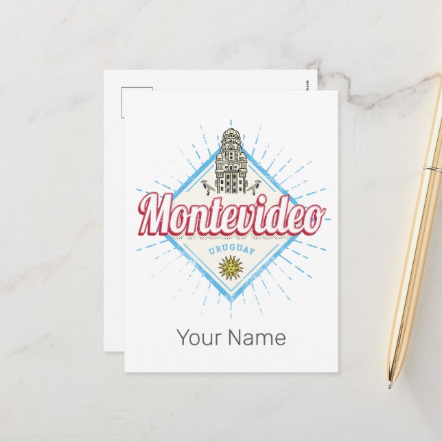 Cartão Postal De Festividades Montevideo City Uruguai Palacio Salvo Souvenir (Frente/Verso In Situ)