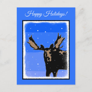 Cartão Postal De Festividades Moose no inverno - Arte original sobre a vida selv