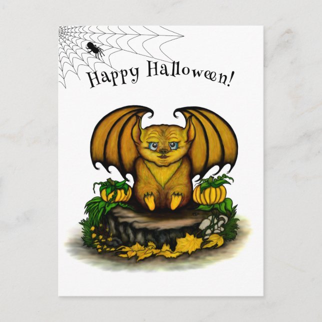 Cartão Postal De Festividades Morcego fofo de Halloween (Frente)
