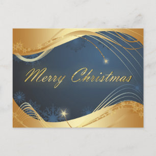 Cartão Postal De Festividades Motivo de Natal dourado com fundo azul...