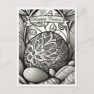 Cartão Postal De Festividades motivo de Páscoa desenho preto e branco com ovos d