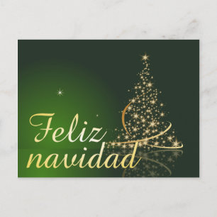 Cartão Postal De Festividades Motivo navideño verde con arbol de navidad.