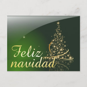 Cartão Postal De Festividades Motivo navideño verde con arbol de navidad. V2.0