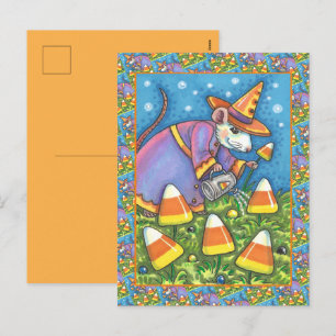 CARTÃO POSTAL DE FESTIVIDADES MOUSE BRANCO NO JARDIM DE MILHO CANDATO, COLORIDO
