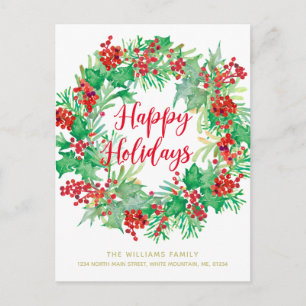 Cartão Postal De Festividades Movimentação do Script Moderno Wreath da Watercolo