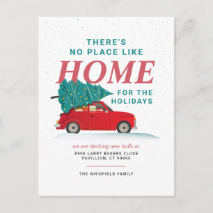 Cartão Postal De Festividades Movimentamos o feriado do carro vermelho da árvore