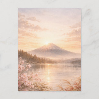 Cartão Postal De Festividades Mt. Fuji Sunrise Watercolor Holiday Card