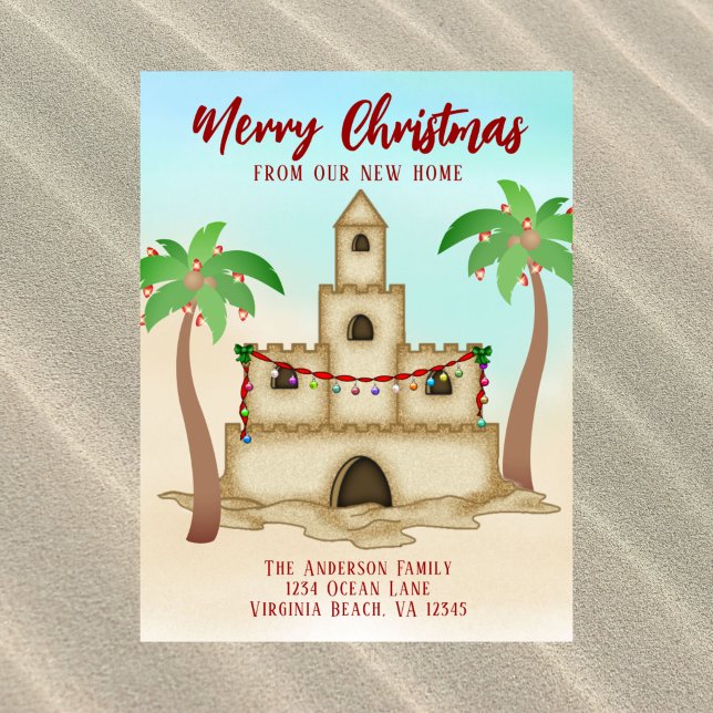 Cartão Postal De Festividades Mudamos o Sandcastle para casa de Nova Praia (Criador carregado)