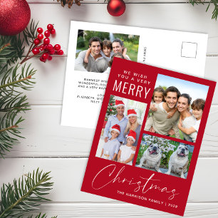 Cartão Postal De Festividades Muito Feliz 4 Foto de Natal Vermelho