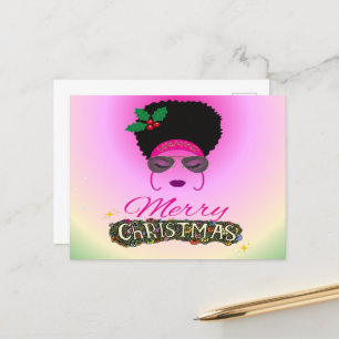 Cartão Postal De Festividades Mulher afro-americana Feliz Natal
