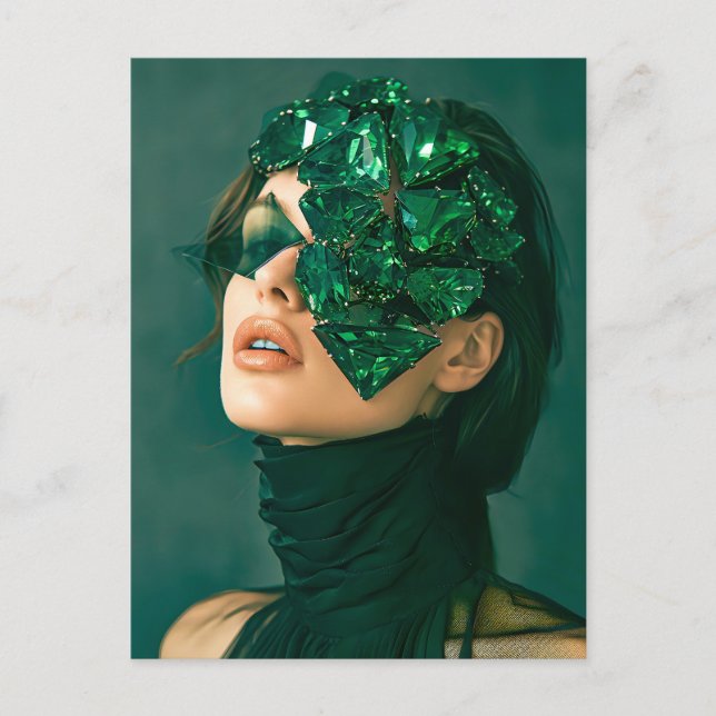 Cartão Postal De Festividades Mulher Crystal Mask Adorada com Mineral Emerald Cr (Frente)