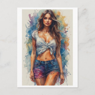 Cartão Postal De Festividades Mulher de Design Sexy e Bonita em uma