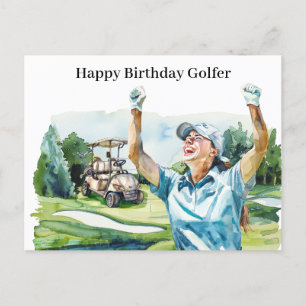 Cartão Postal De Festividades Mulher de golfe está jogando golfe no Cartão de Go
