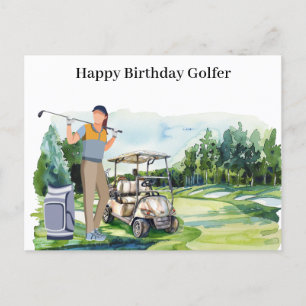 Cartão Postal De Festividades Mulher de golfe está jogando golfe no Cartão de Go
