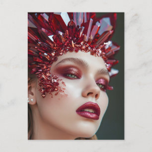Cartão Postal De Festividades Mulher de Máscara de Cristal Adornada com Cristais