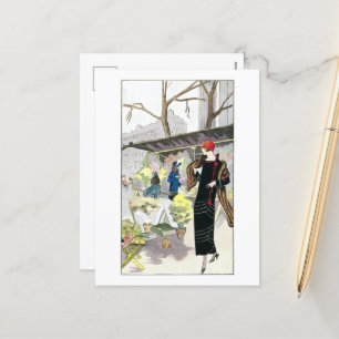 Cartão Postal De Festividades Mulher de vestido preto de veludo (1924) 