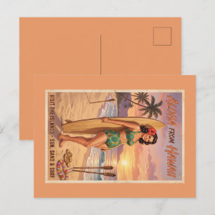 Cartão Postal De Festividades Mulher Havaiana Estilo Retrô Pin Up