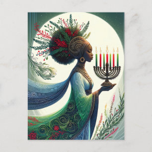 Cartão Postal De Festividades Mulher Kwanzaa Bonita com Kinara